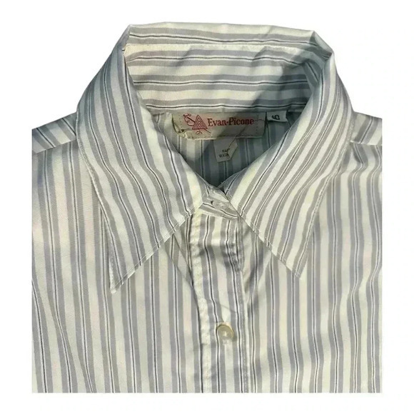 Vintage Evan-Picone Striped Button-Down Shirt Sz 10, Blue & White Office Blouse - Picture 2 of 6
